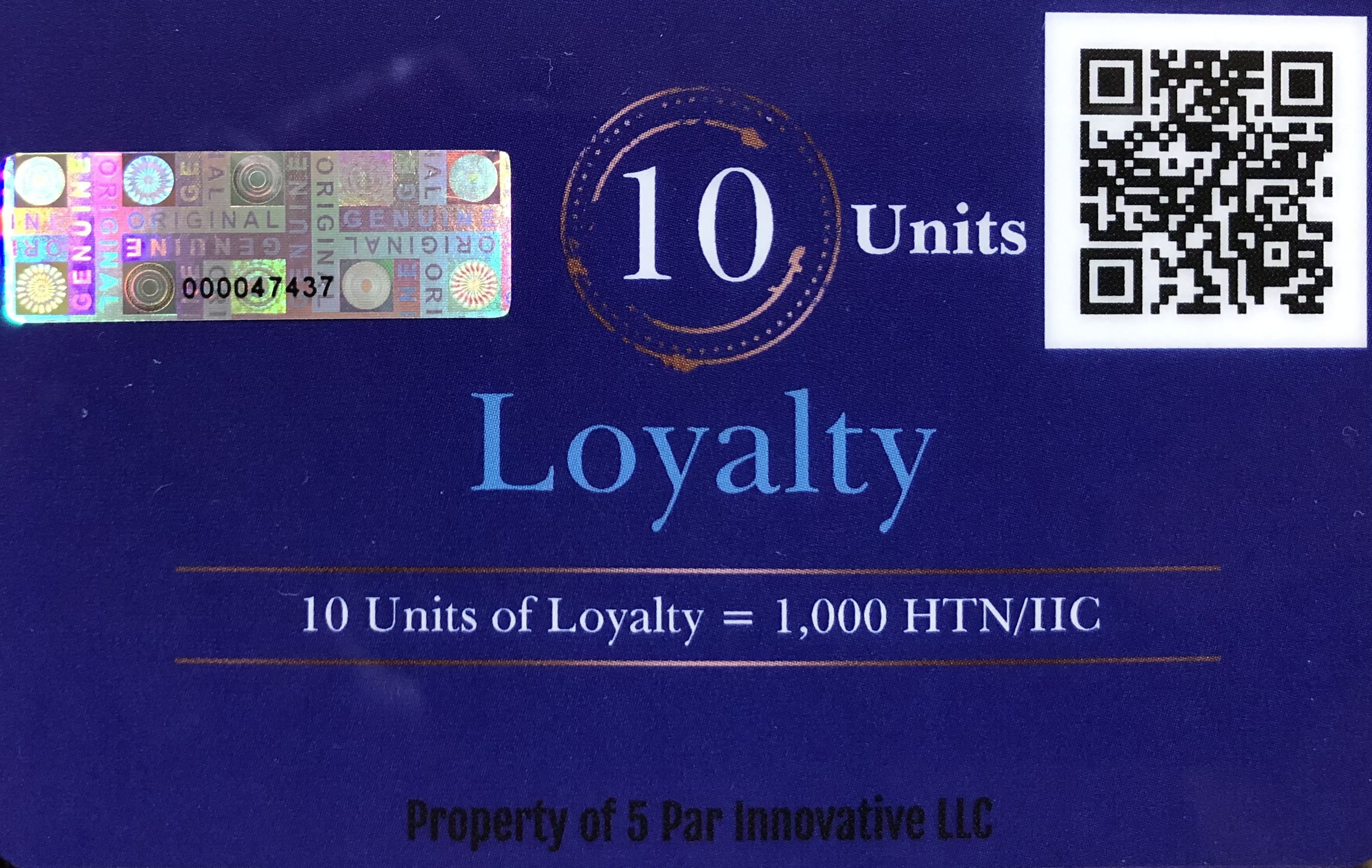 10 Units of Loyalty = 1,000 HTN/