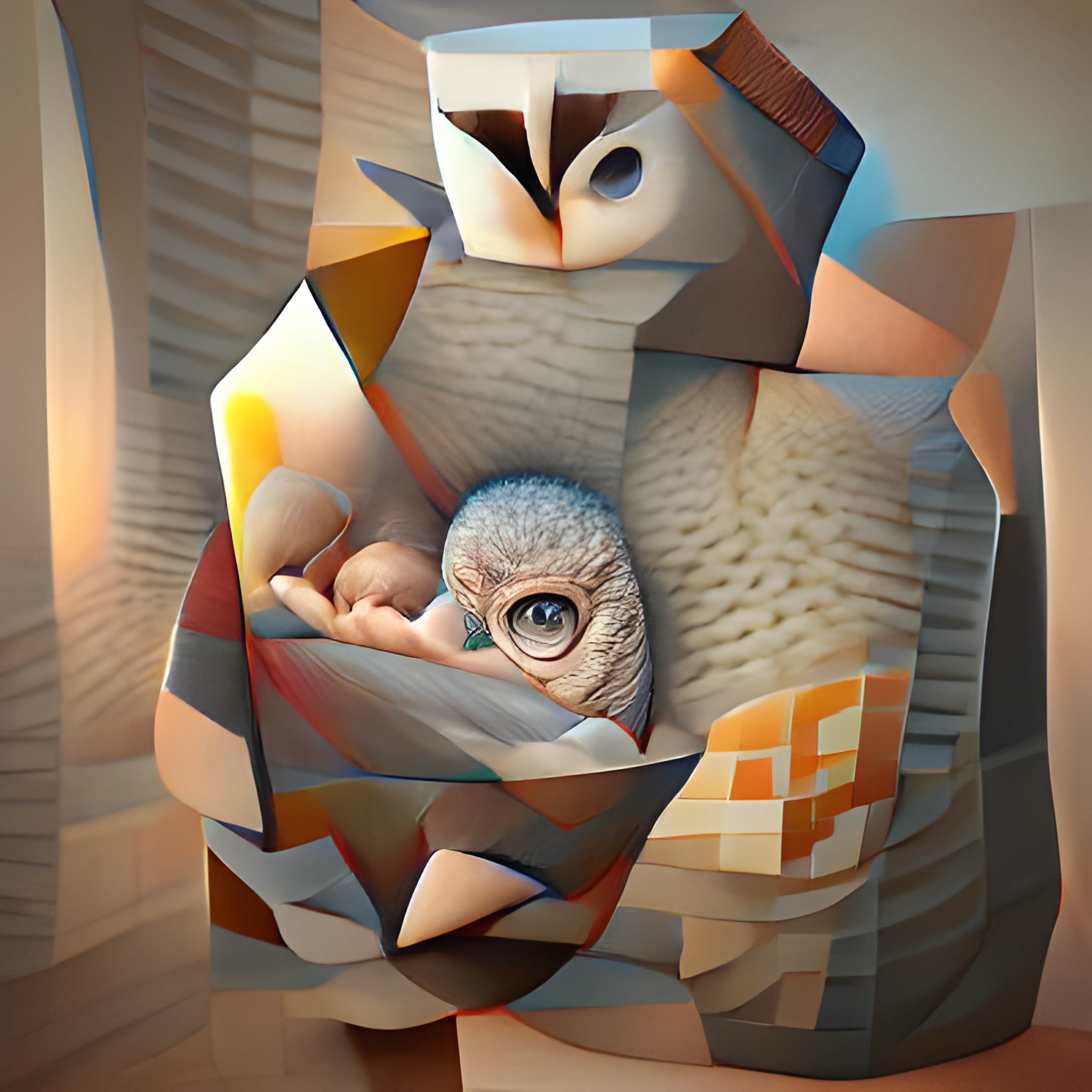 Cubist Newborn Owl