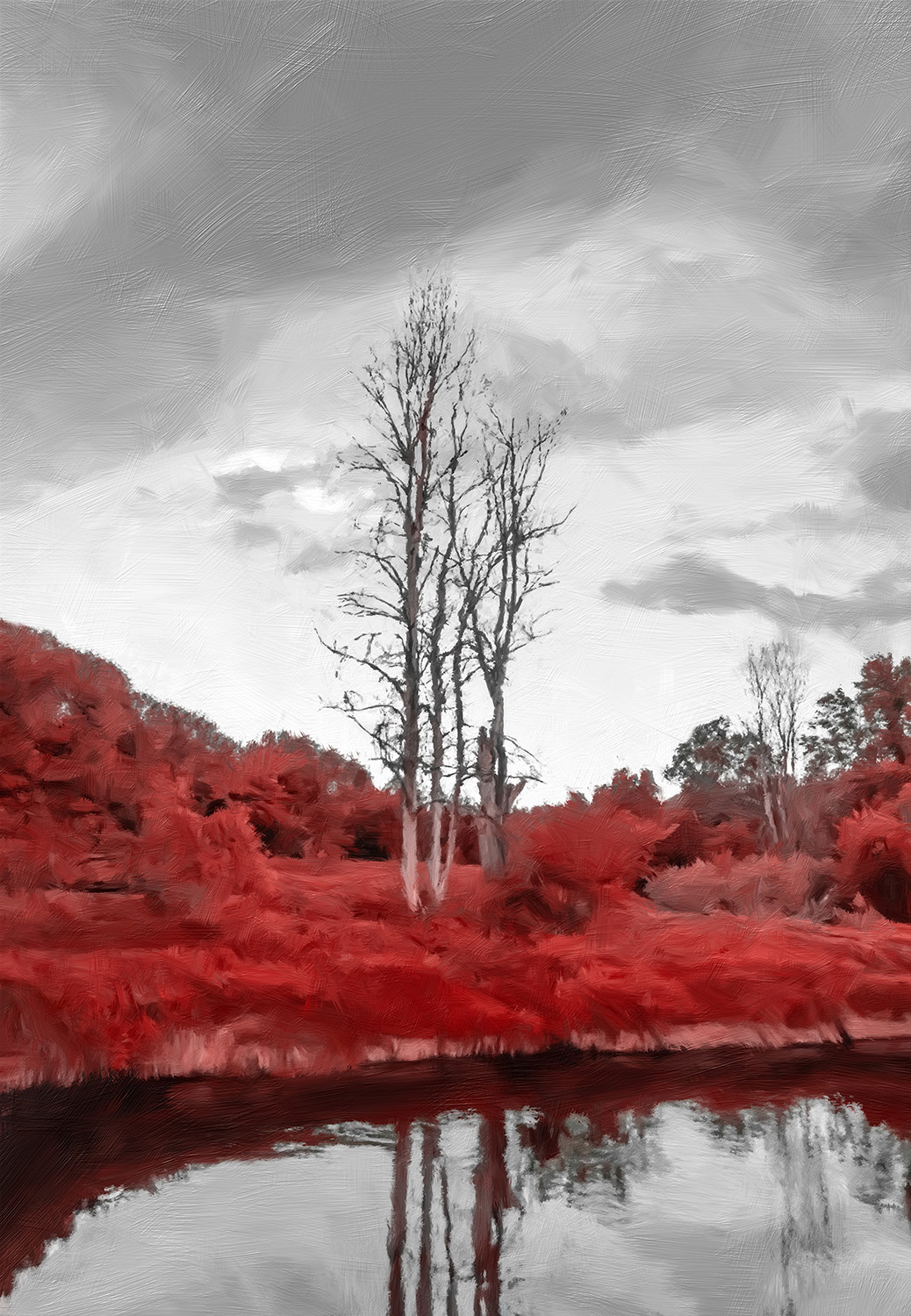 Red autumn, gray sky