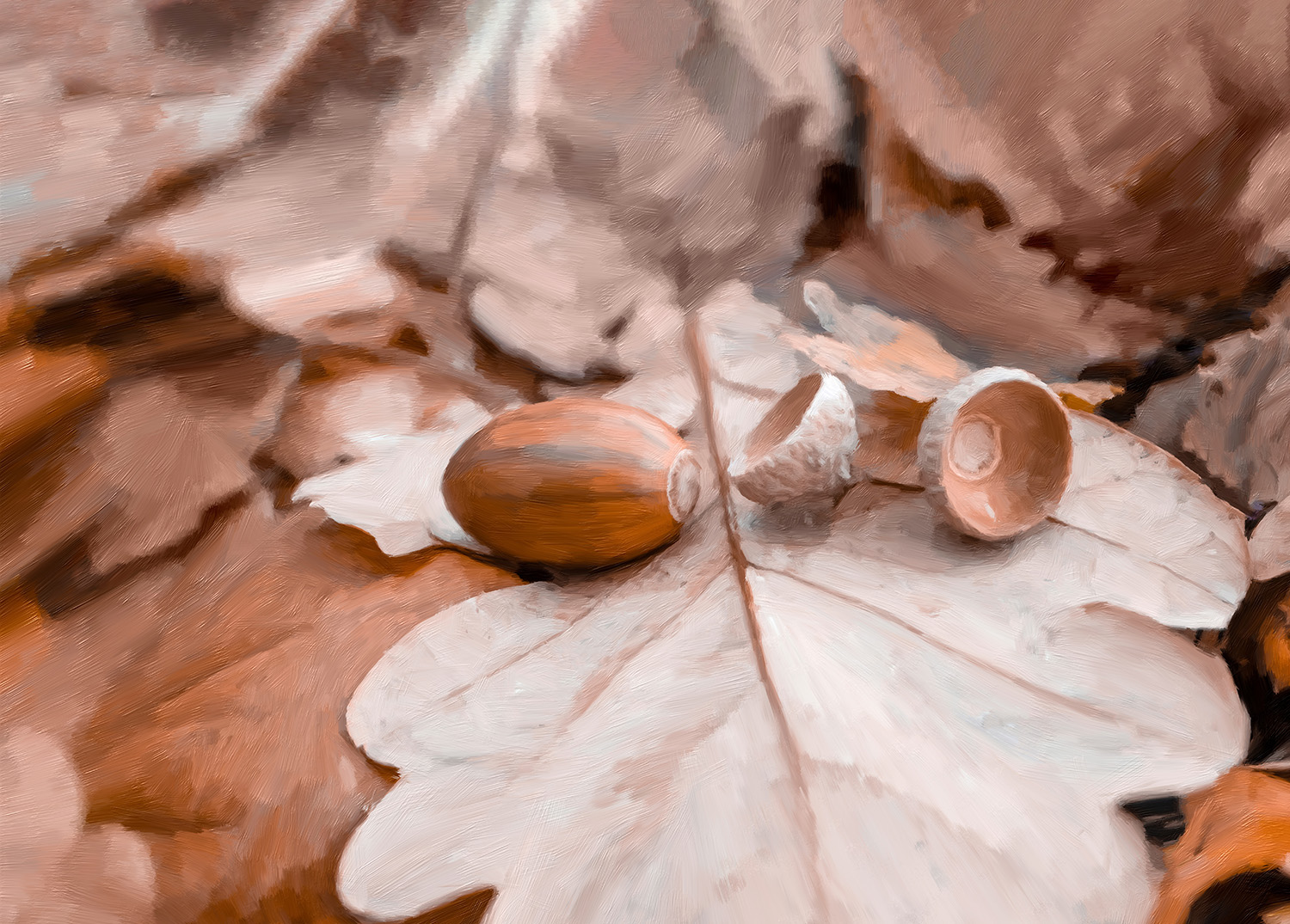Fallen acorn on an oak leaf